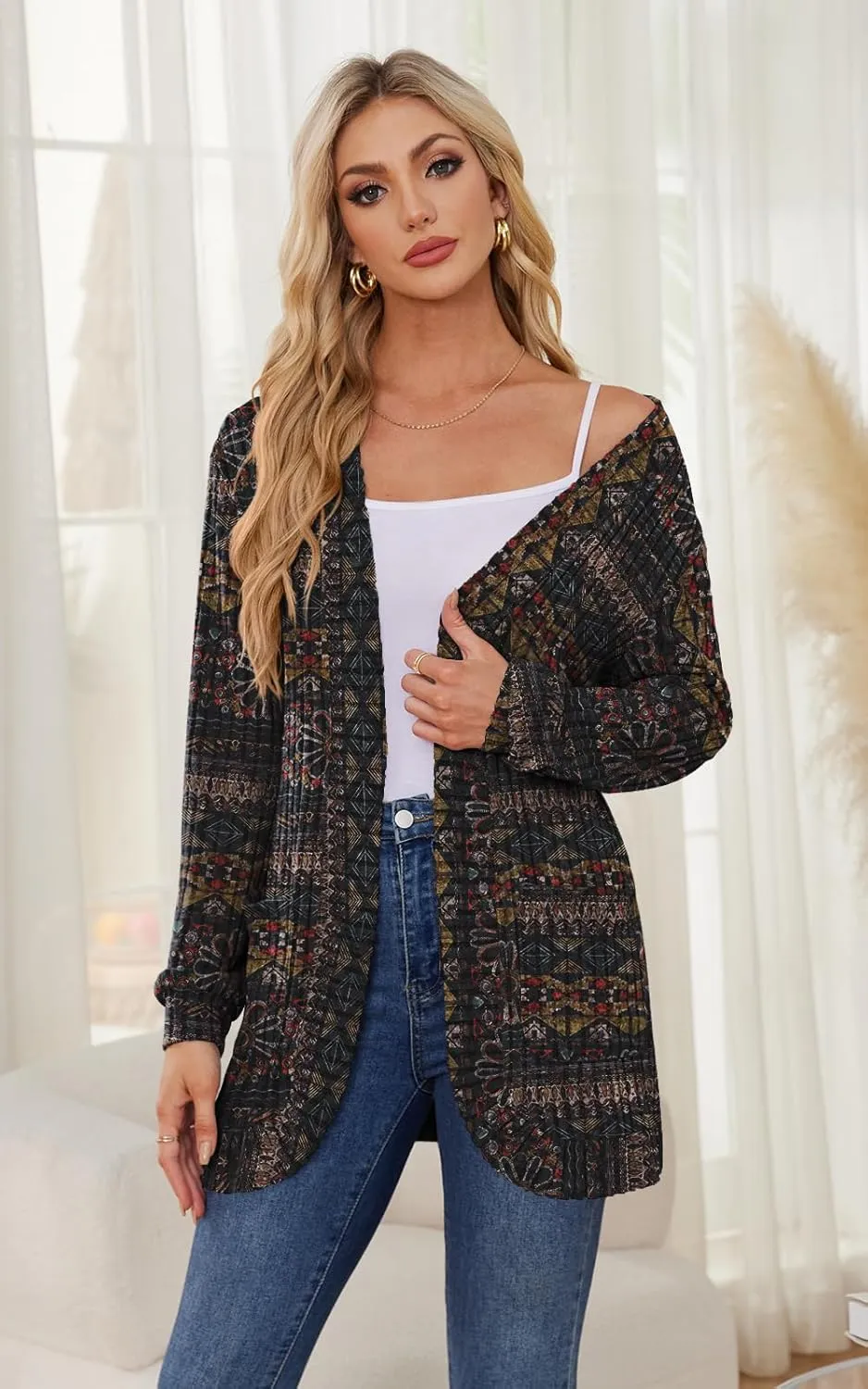 DB MOON Womens Long Cardigan Lightweight Sweater Open Front Long Sleeve Outfits with Pockets
