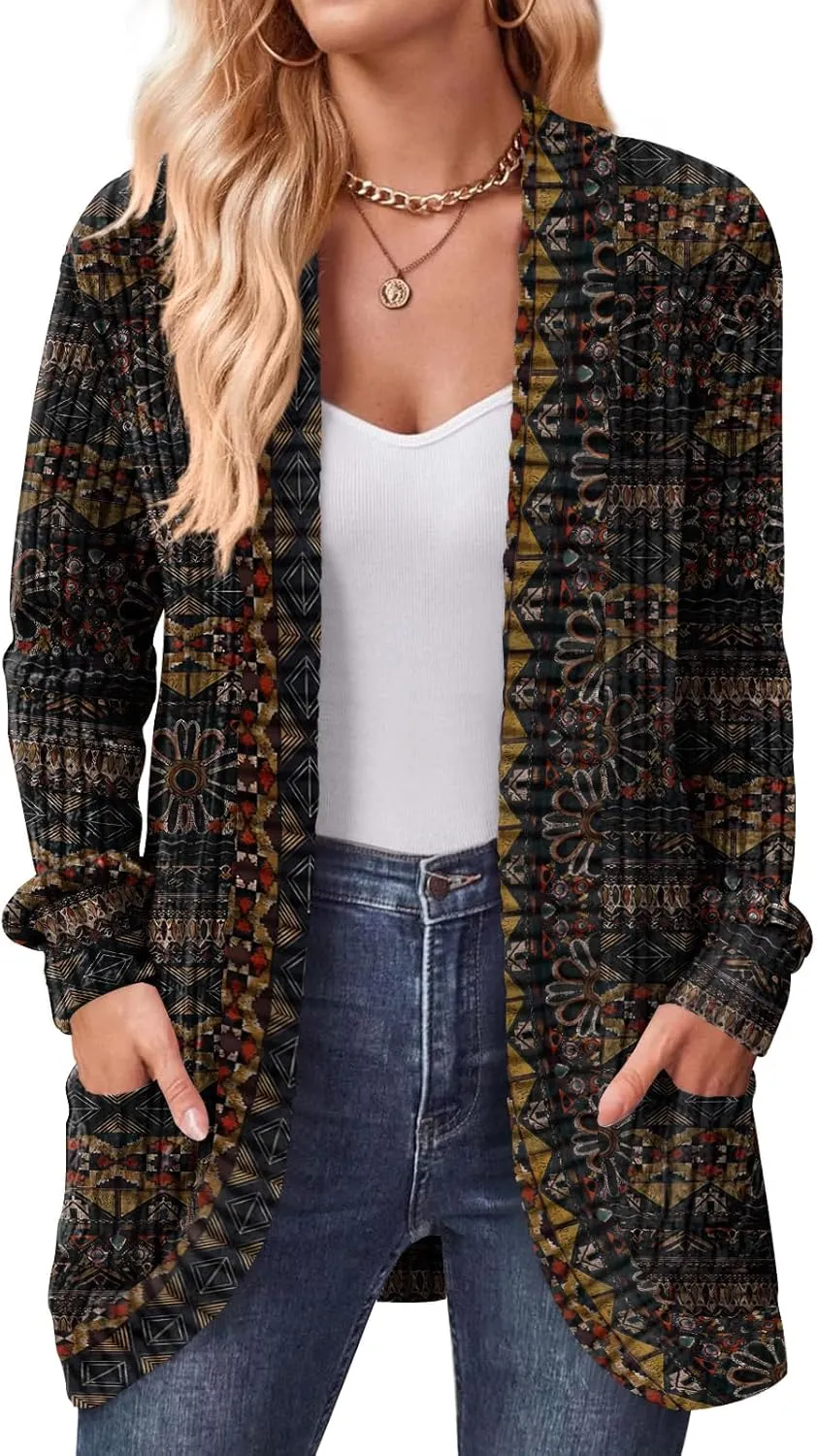 DB MOON Womens Long Cardigan Lightweight Sweater Open Front Long Sleeve Outfits with Pockets