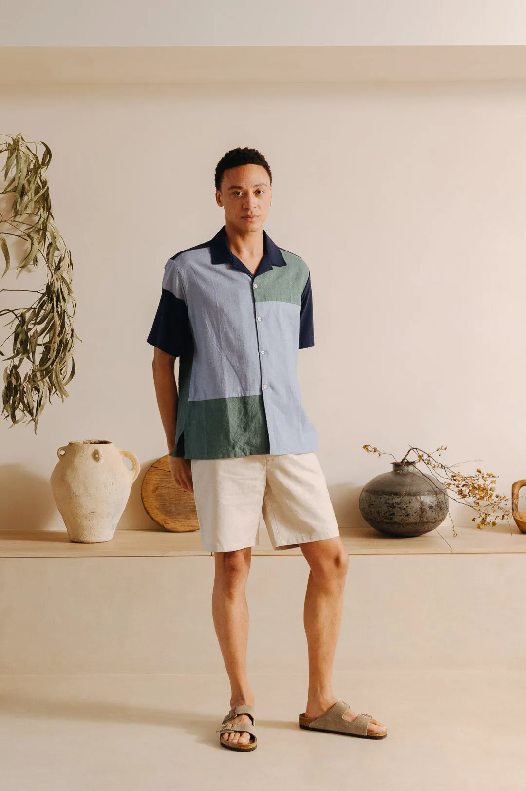 Ecru Cotton Linen Shorts