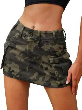 ELLEVEN High Stretchy Cargo Skirt for Women, Low Waist Y2k Mini Skirt Cute Denim Skirt with Pockets