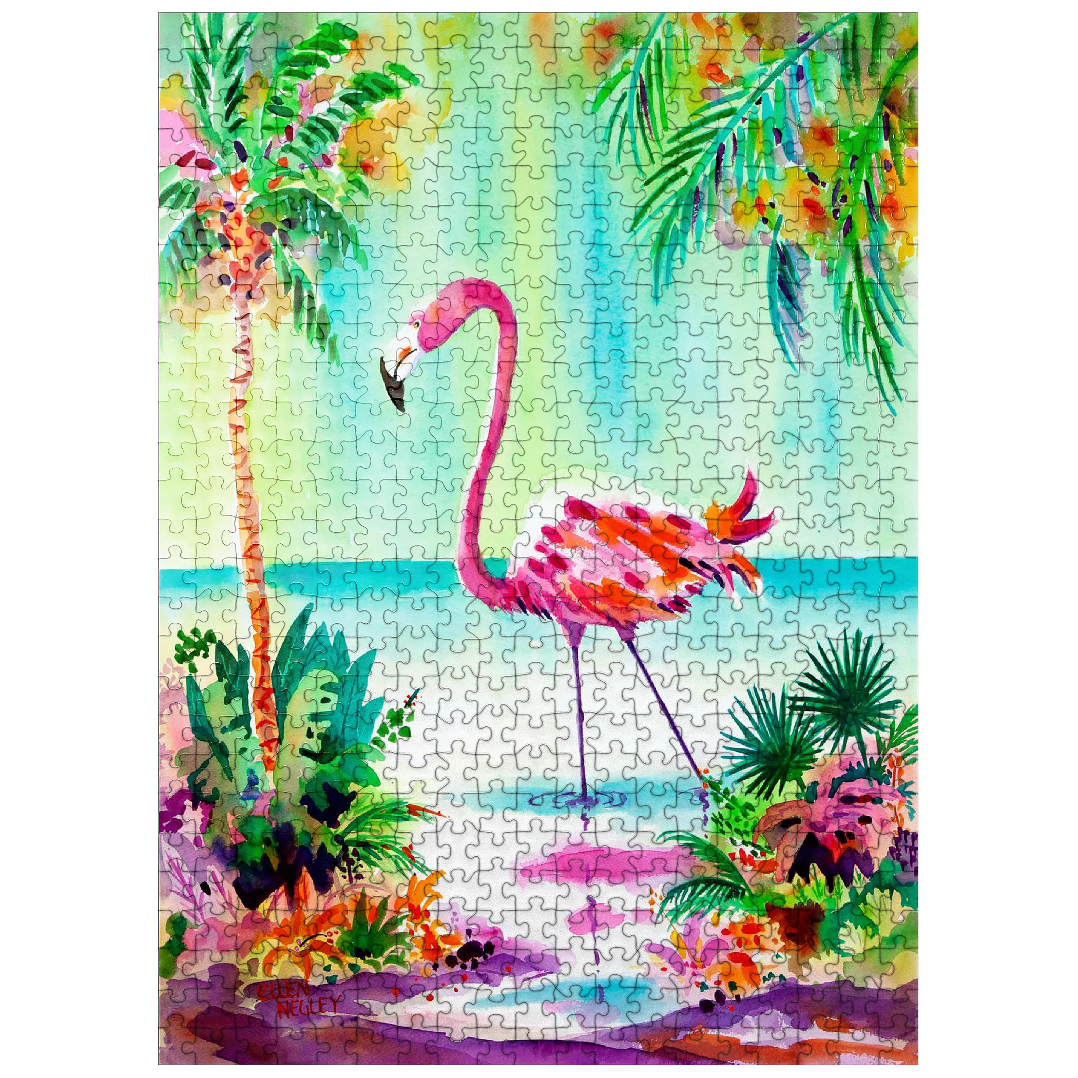Flamingo Lagoon - Watercolor Artwork