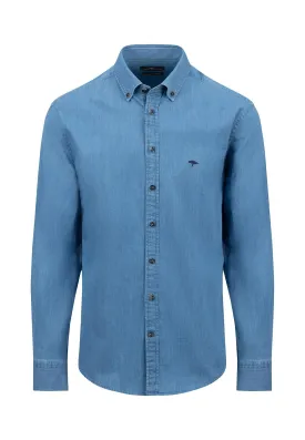 FYNCH-HATTON BUTTON DOWN BLUE DENIM SHIRT