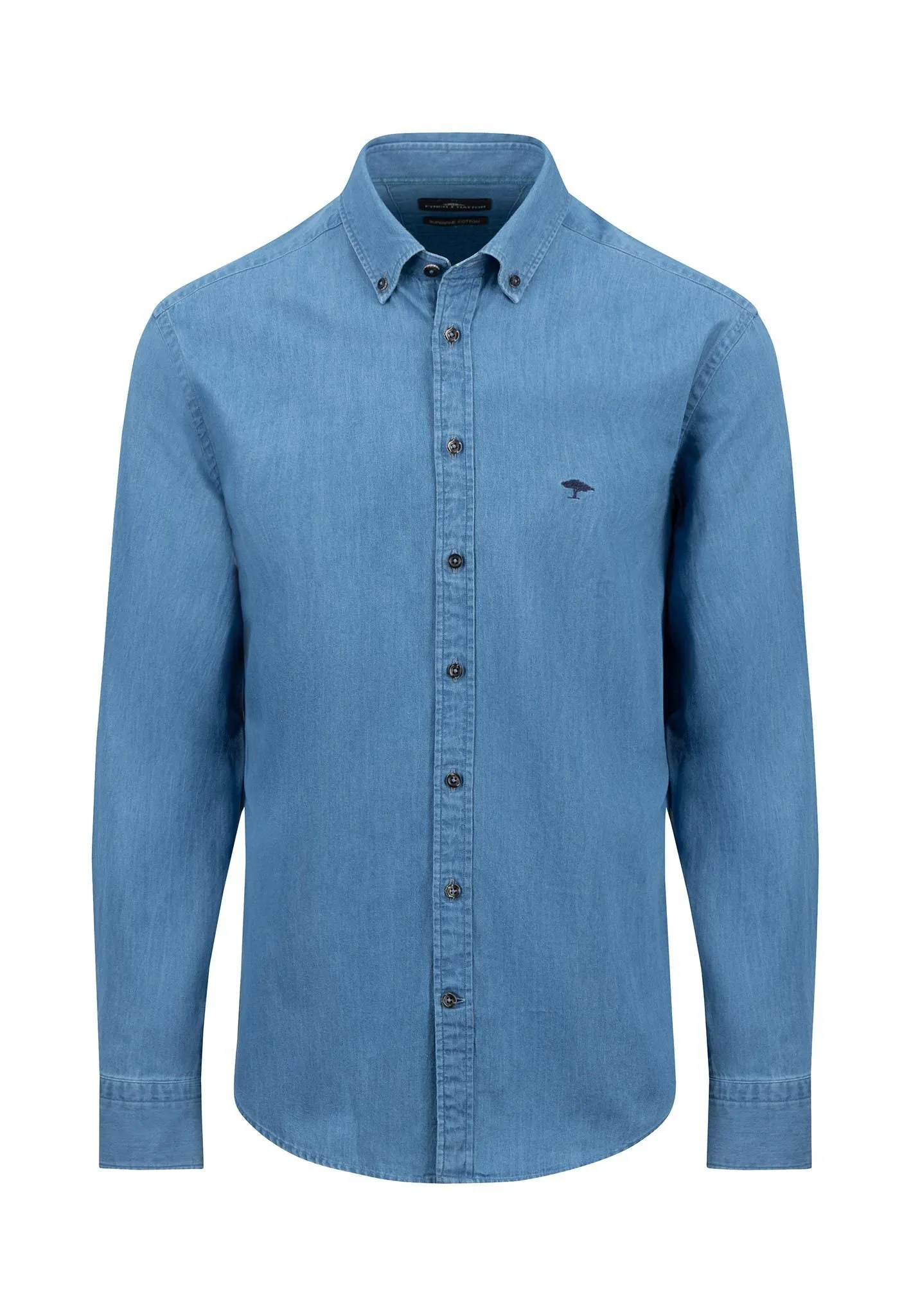 FYNCH-HATTON BUTTON DOWN BLUE DENIM SHIRT