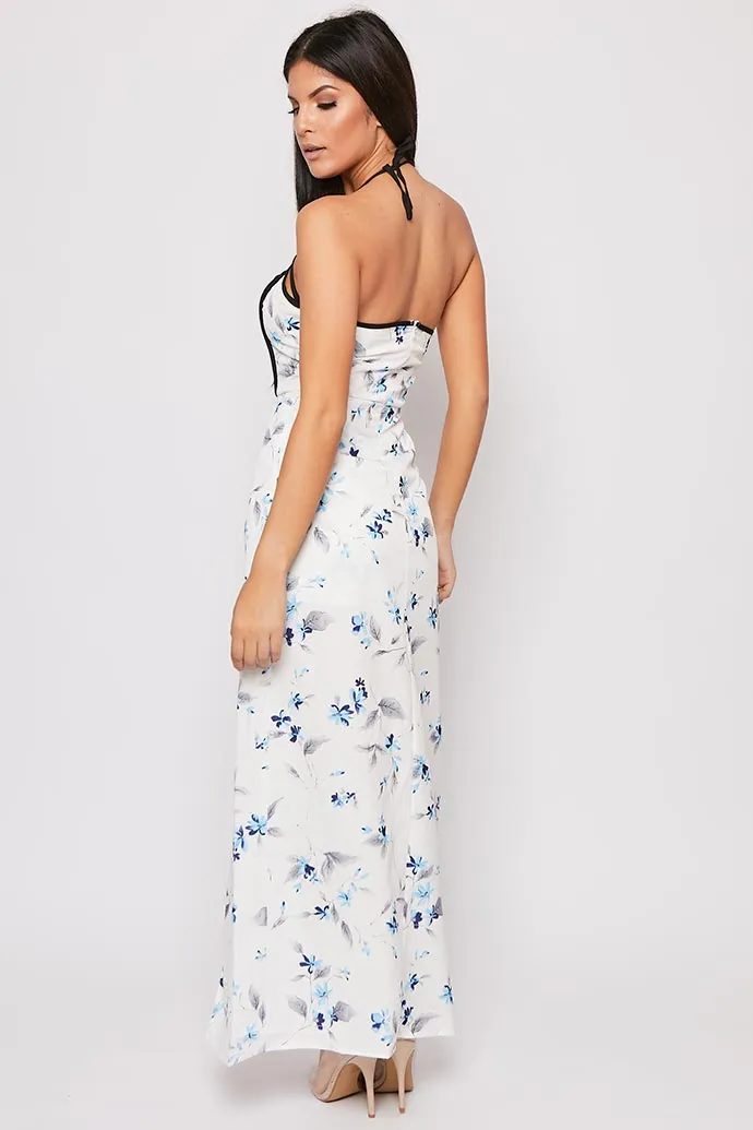 Ginah - White Floral Front Split Maxi Dress