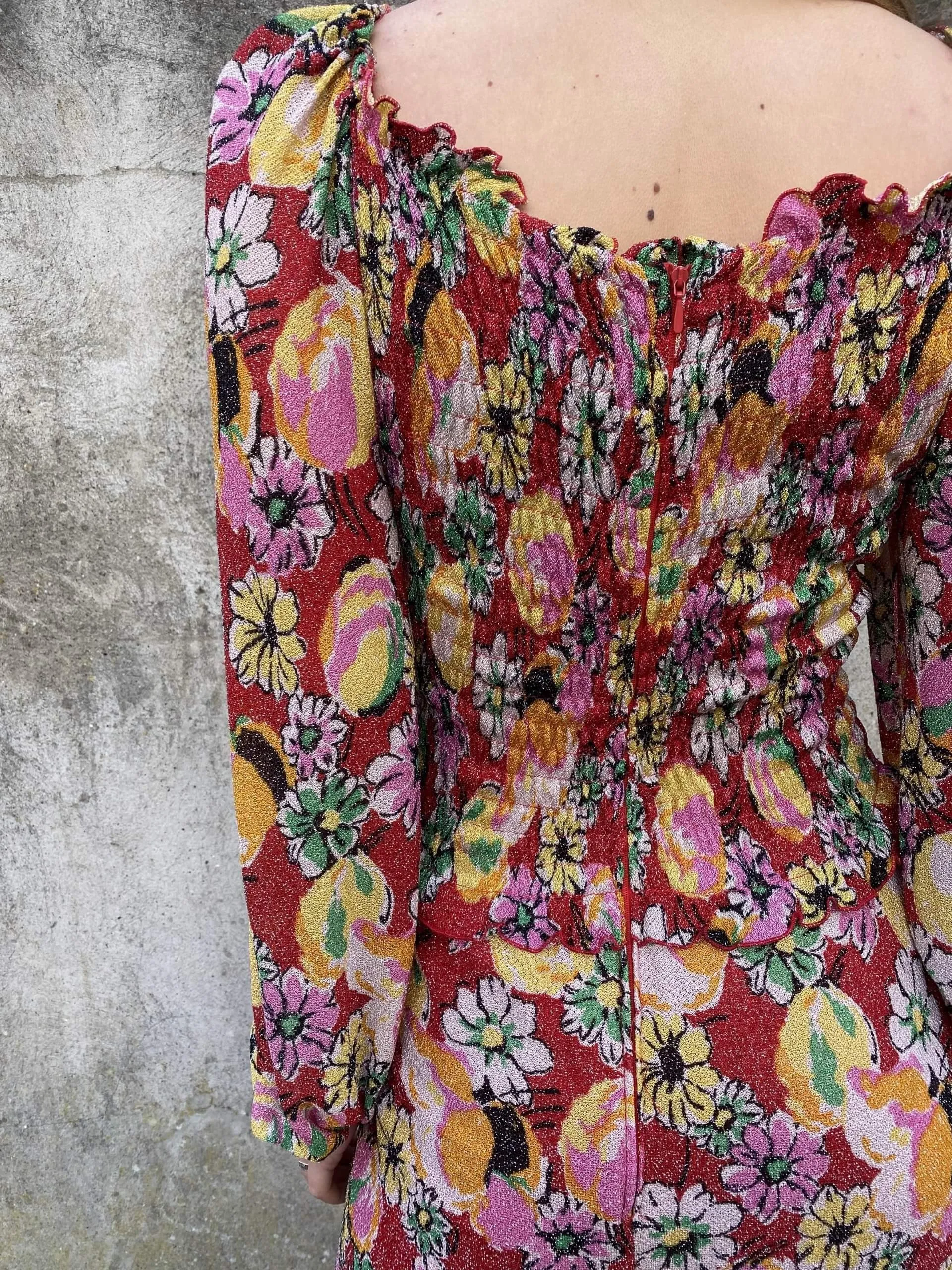 Glistening 1970s Floral Maxi Dress