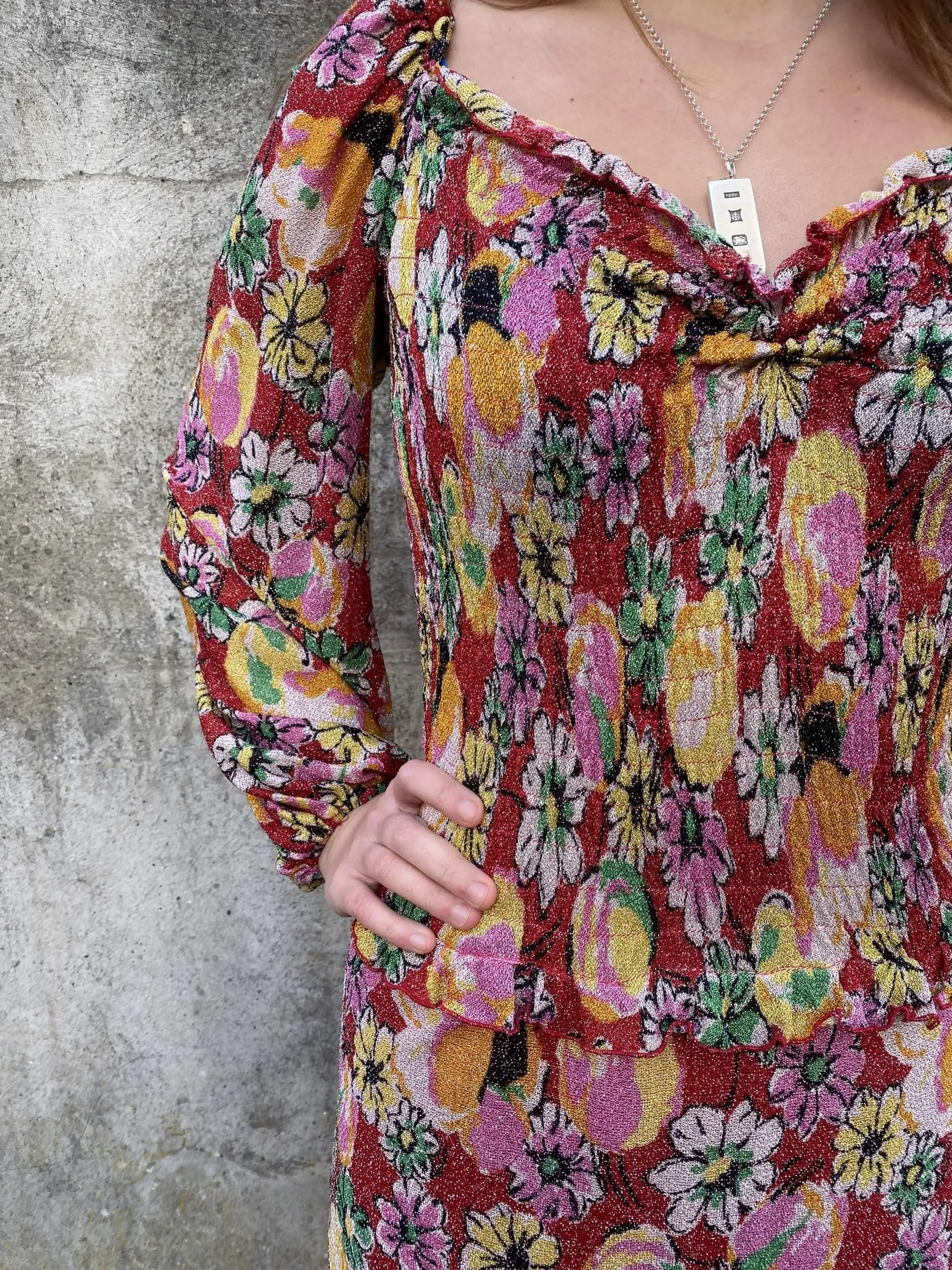 Glistening 1970s Floral Maxi Dress