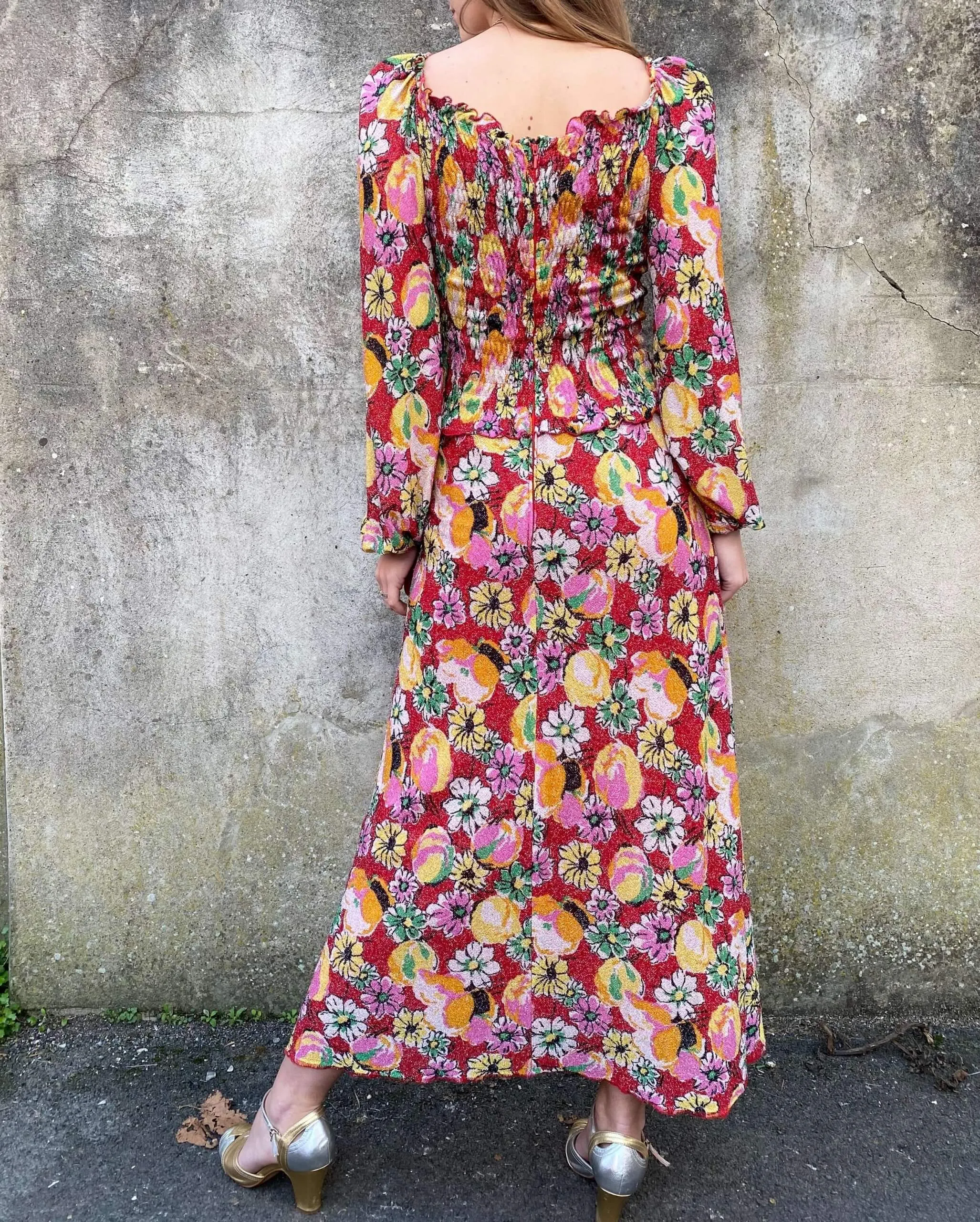 Glistening 1970s Floral Maxi Dress