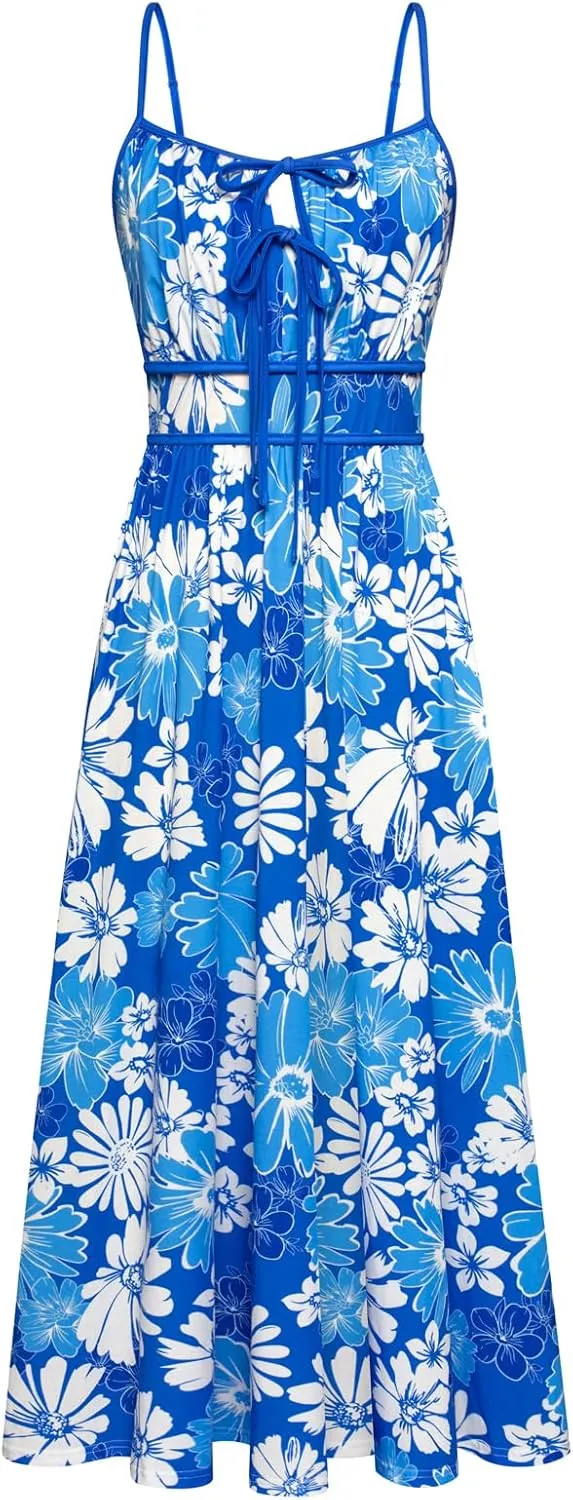GRACE KARIN Women's 2025 Summer Casual Floral Boho Dress Spaghetti Strap Flowy Beach Maxi Dresses