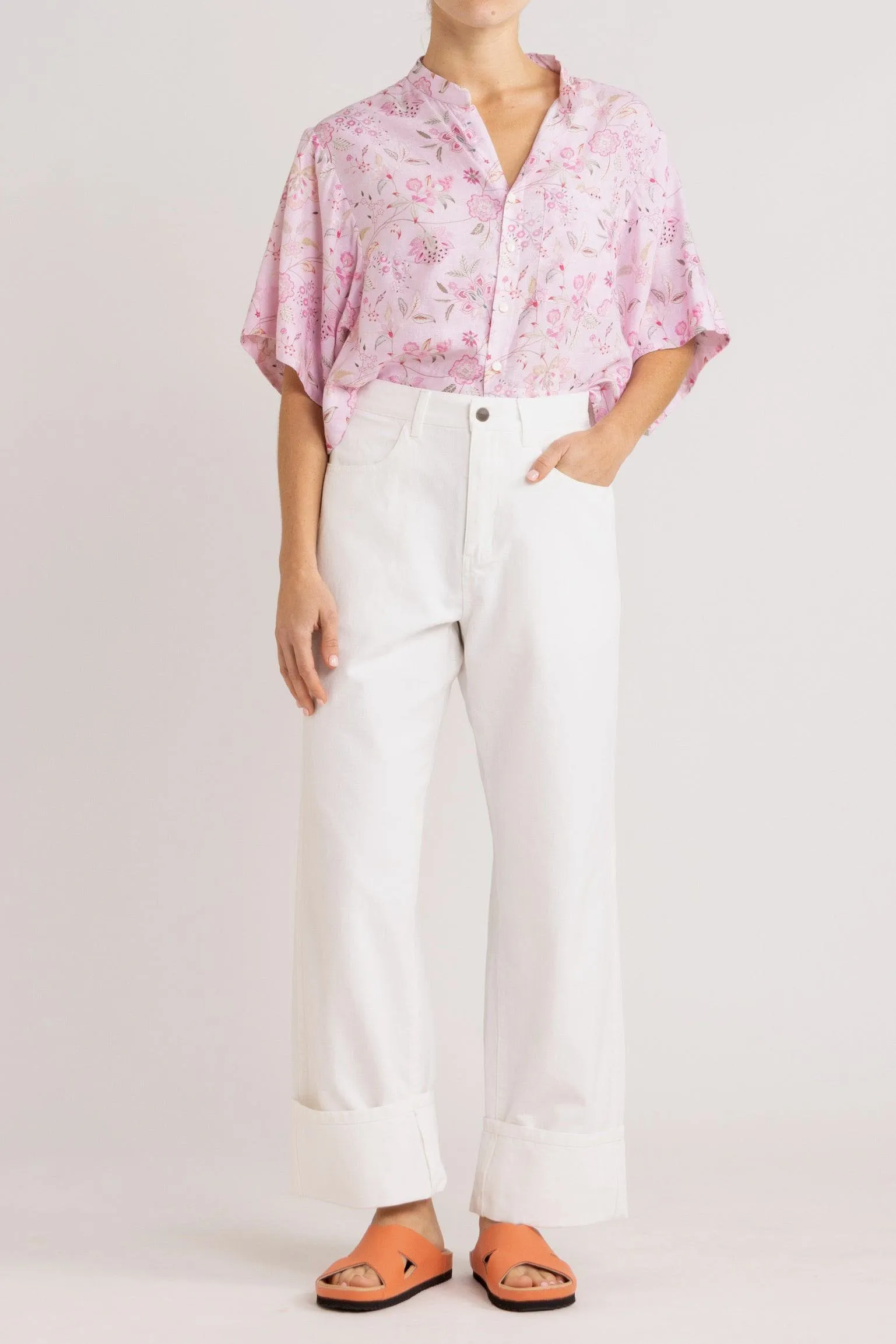 Harlow Pink Floral Cotton-Linen Shirt
