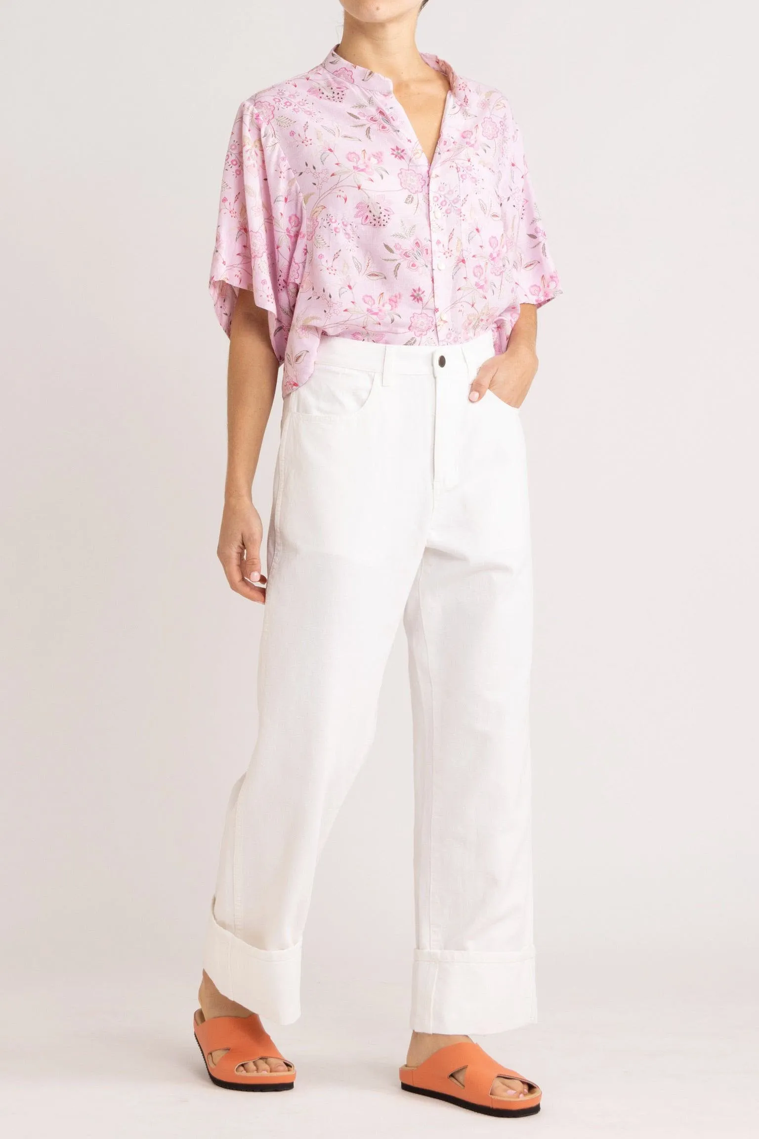 Harlow Pink Floral Cotton-Linen Shirt