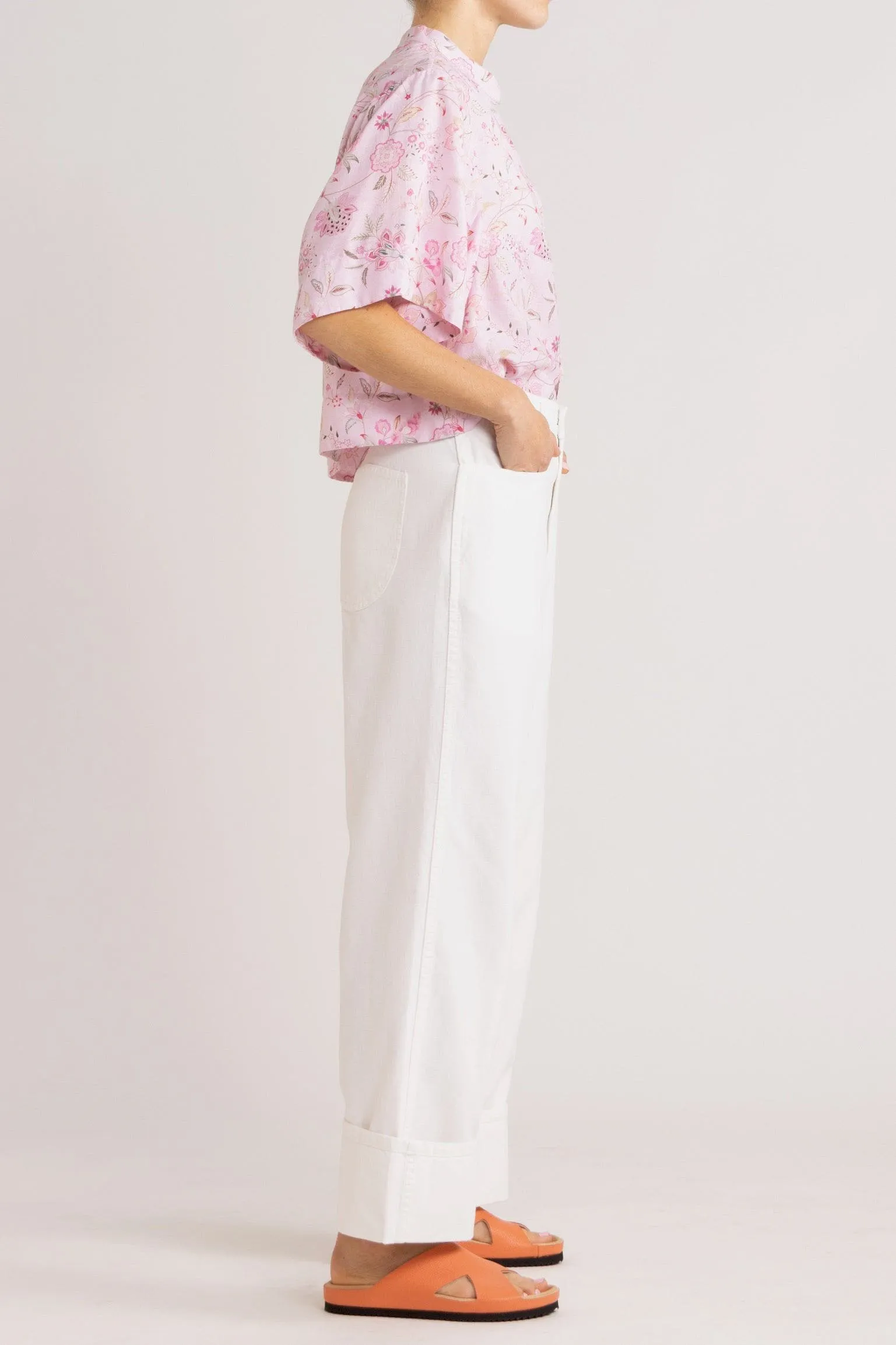 Harlow Pink Floral Cotton-Linen Shirt
