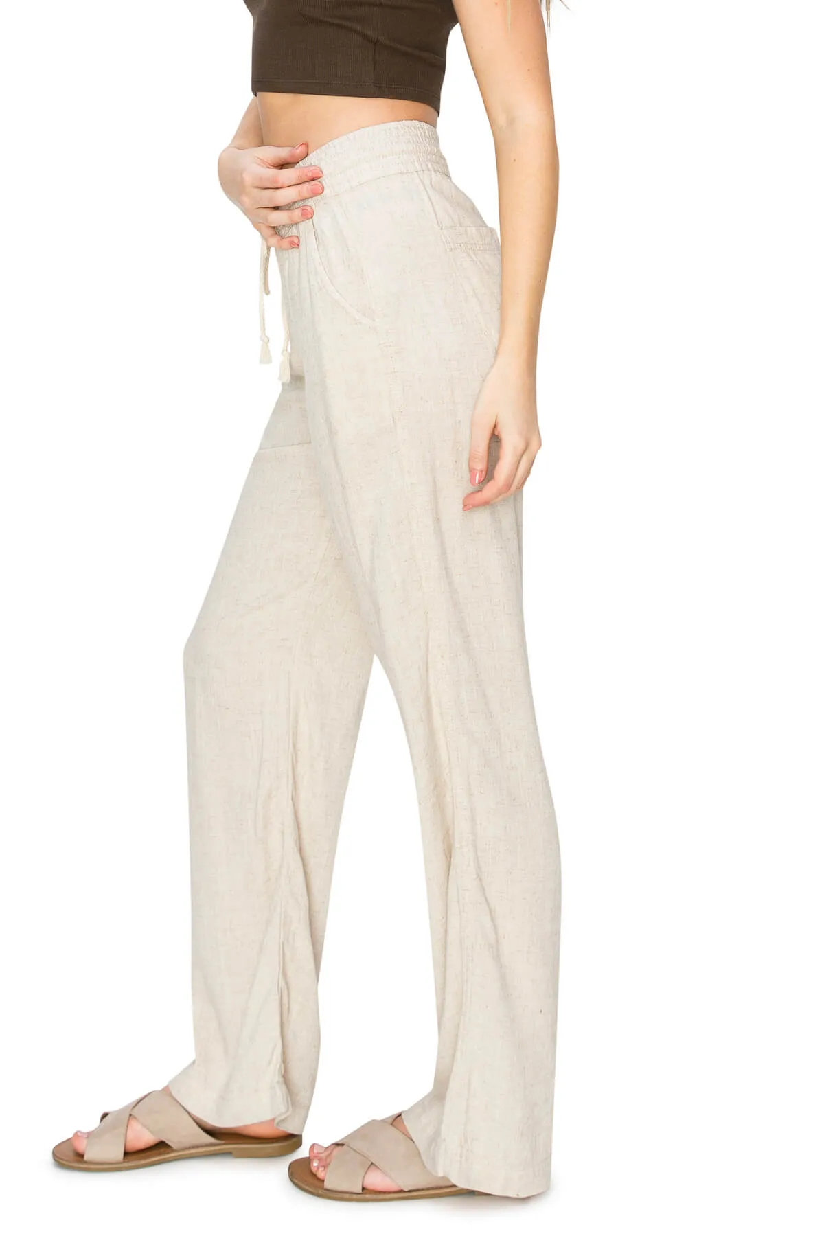 High Waist Relaxed Lounge Beach Pants - Oatmeal