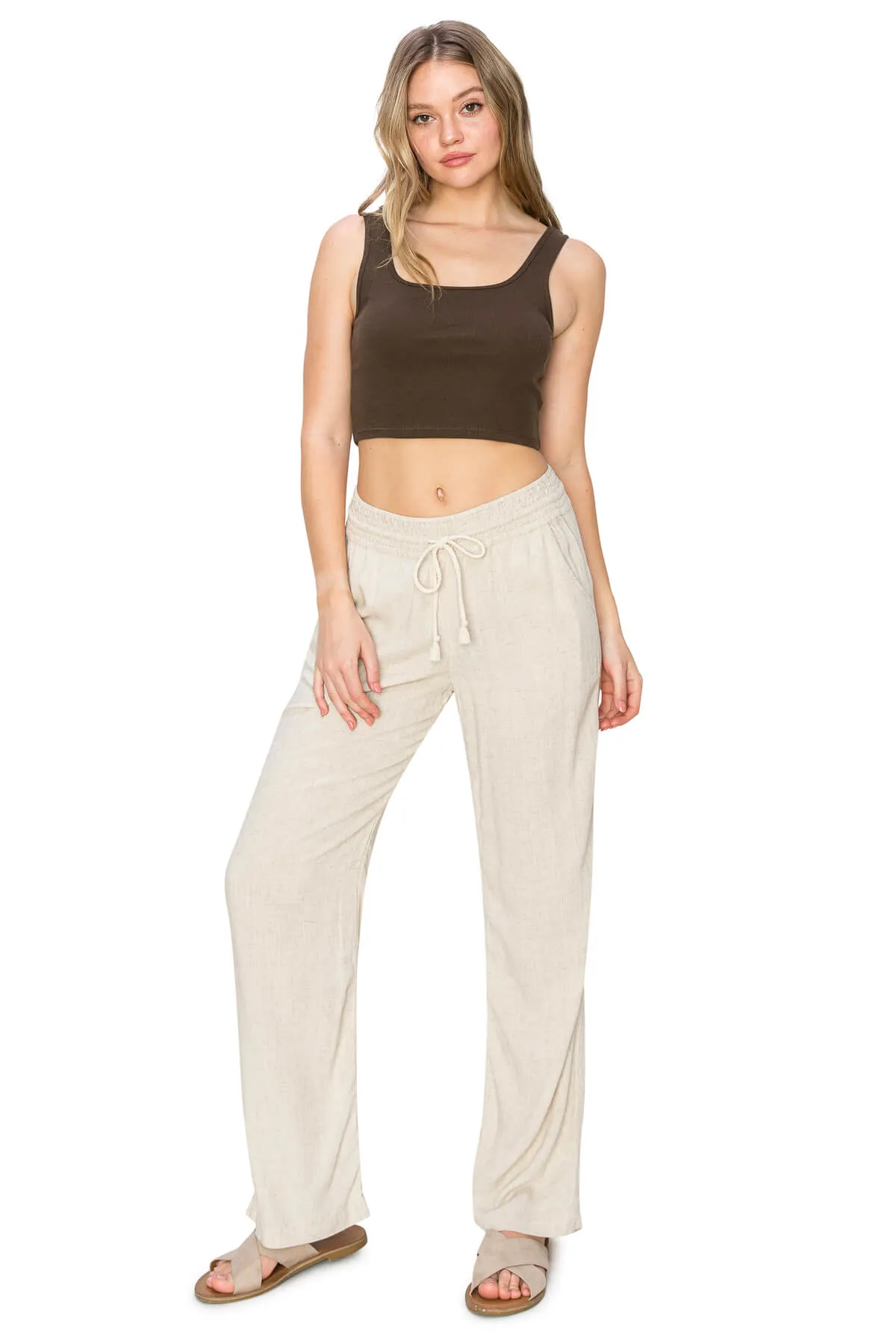 High Waist Relaxed Lounge Beach Pants - Oatmeal