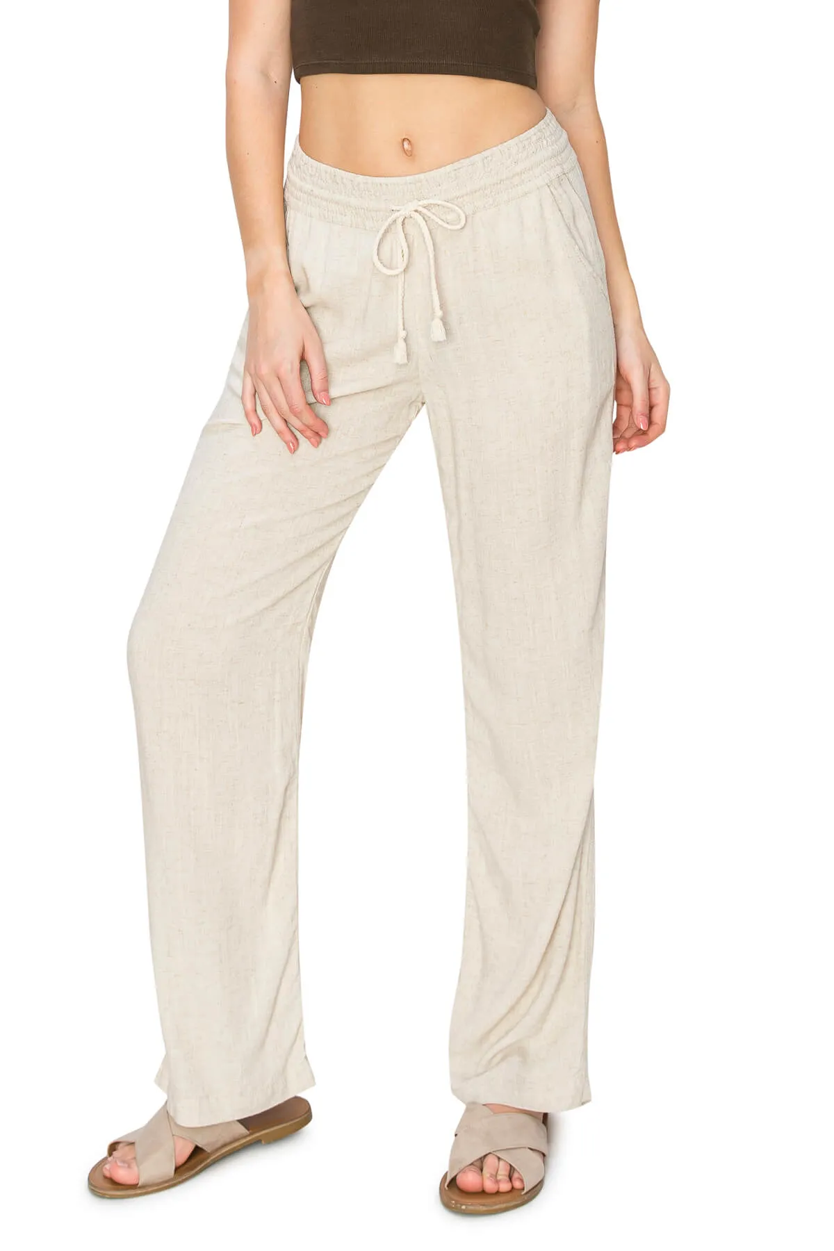 High Waist Relaxed Lounge Beach Pants - Oatmeal