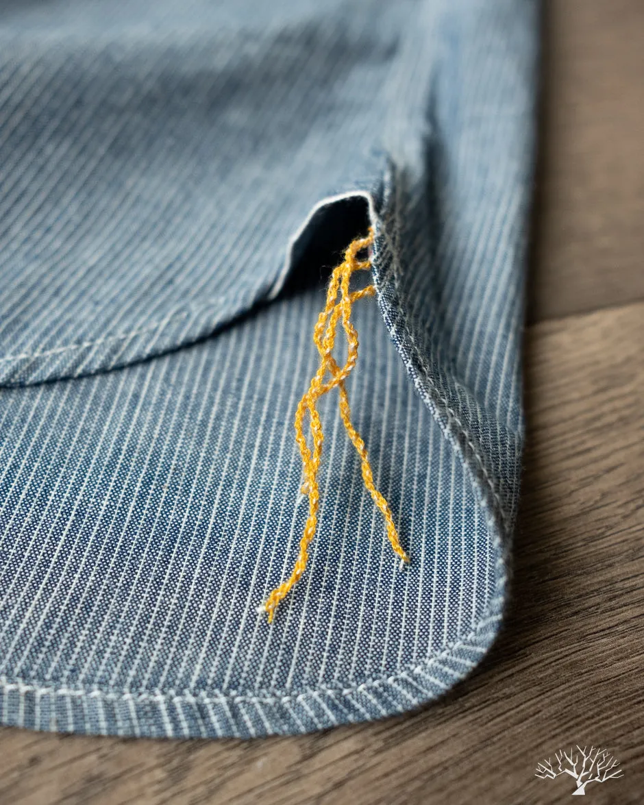 IHSH-285-PIN - 5.5oz Selvedge Pinstripe Chambray Short-Sleeve Work Shirt - Indigo