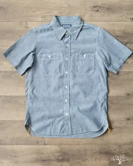 IHSH-285-PIN - 5.5oz Selvedge Pinstripe Chambray Short-Sleeve Work Shirt - Indigo