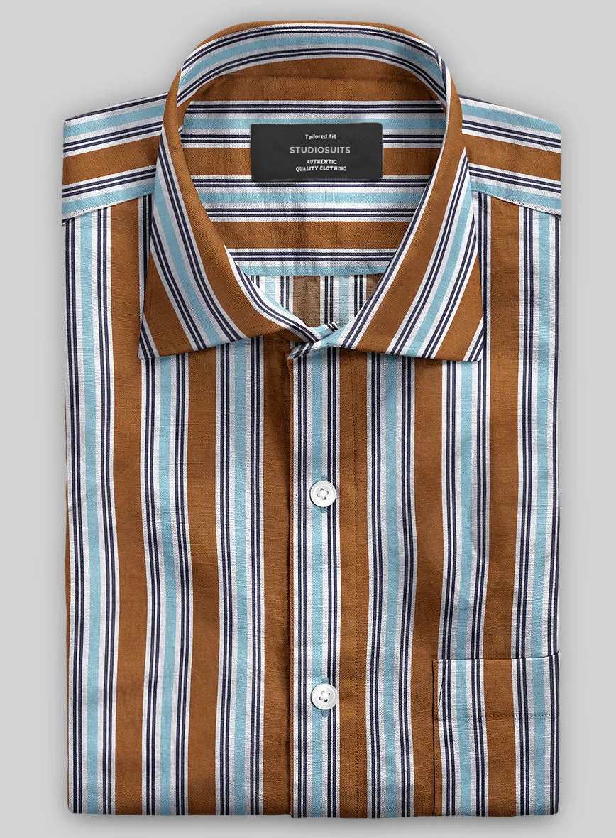 Italian Striped Rust Summer Linen Shirt