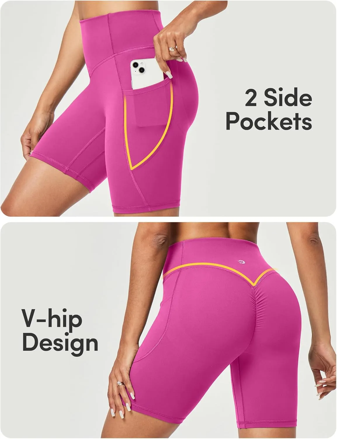 IUGA Gym Shorts Women Scrunch Butt Lifting Tummy Control Biker Shorts with Pockets High Waist Yoga Booty Workout Running 6"