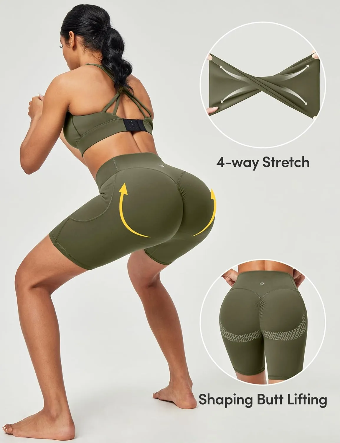 IUGA Gym Shorts Women Scrunch Butt Lifting Tummy Control Biker Shorts with Pockets High Waist Yoga Booty Workout Running 6"
