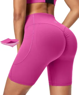 IUGA Gym Shorts Women Scrunch Butt Lifting Tummy Control Biker Shorts with Pockets High Waist Yoga Booty Workout Running 6"