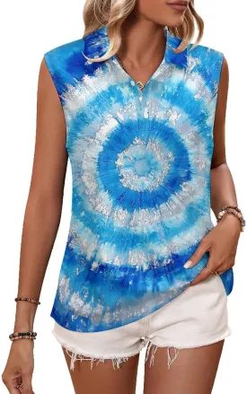 JooMeryer Womens Button Down Golf Polo Shirts Colorful Tie Dye Sleeveless Tank Top XS-4X