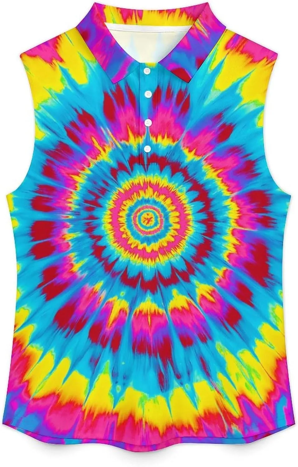 JooMeryer Womens Button Down Golf Polo Shirts Colorful Tie Dye Sleeveless Tank Top XS-4X