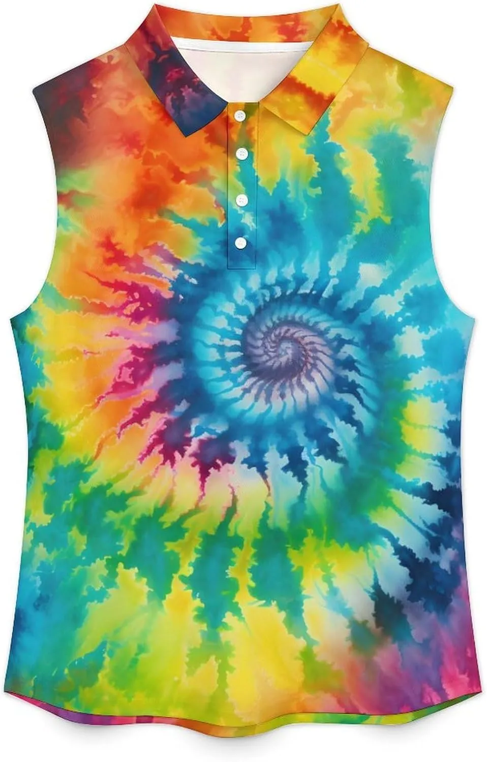 JooMeryer Womens Button Down Golf Polo Shirts Colorful Tie Dye Sleeveless Tank Top XS-4X
