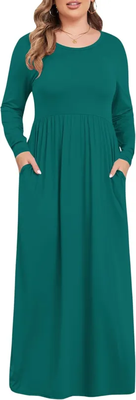 KARALIN Women's Plus Size Maxi Dresses for Curvy Women Long Sleeve Casual Dress
