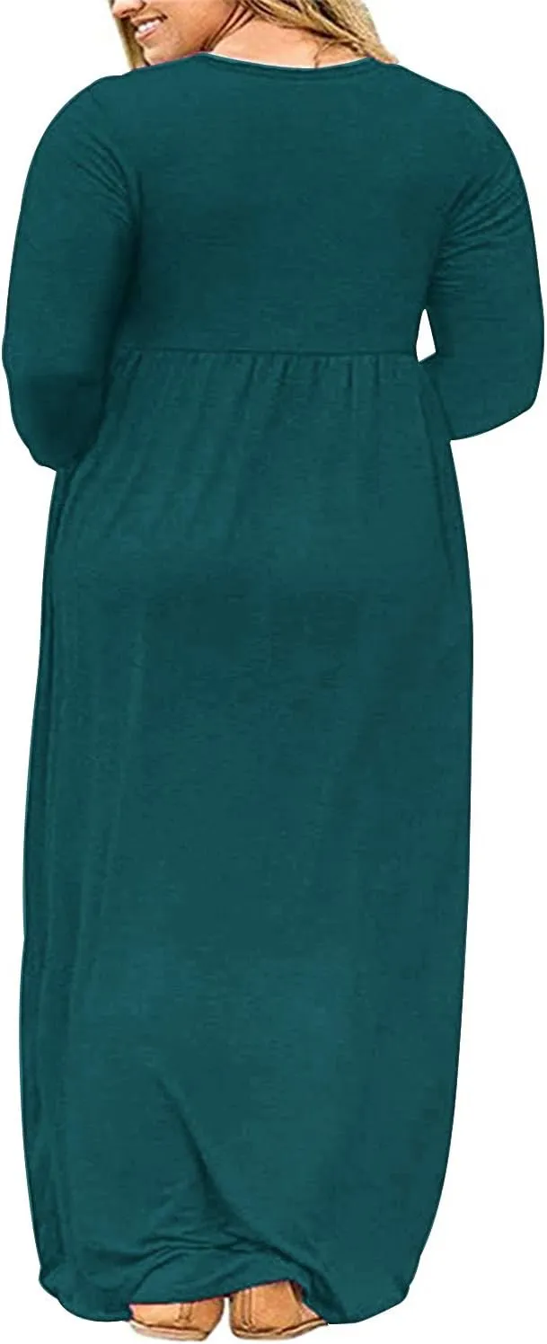 KARALIN Women's Plus Size Maxi Dresses for Curvy Women Long Sleeve Casual Dress