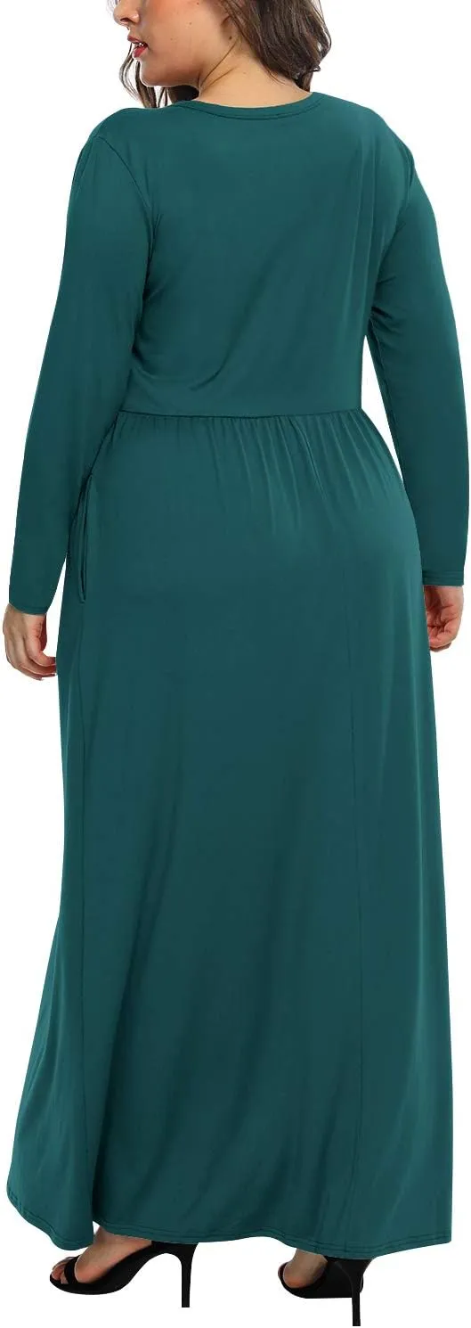 KARALIN Women's Plus Size Maxi Dresses for Curvy Women Long Sleeve Casual Dress