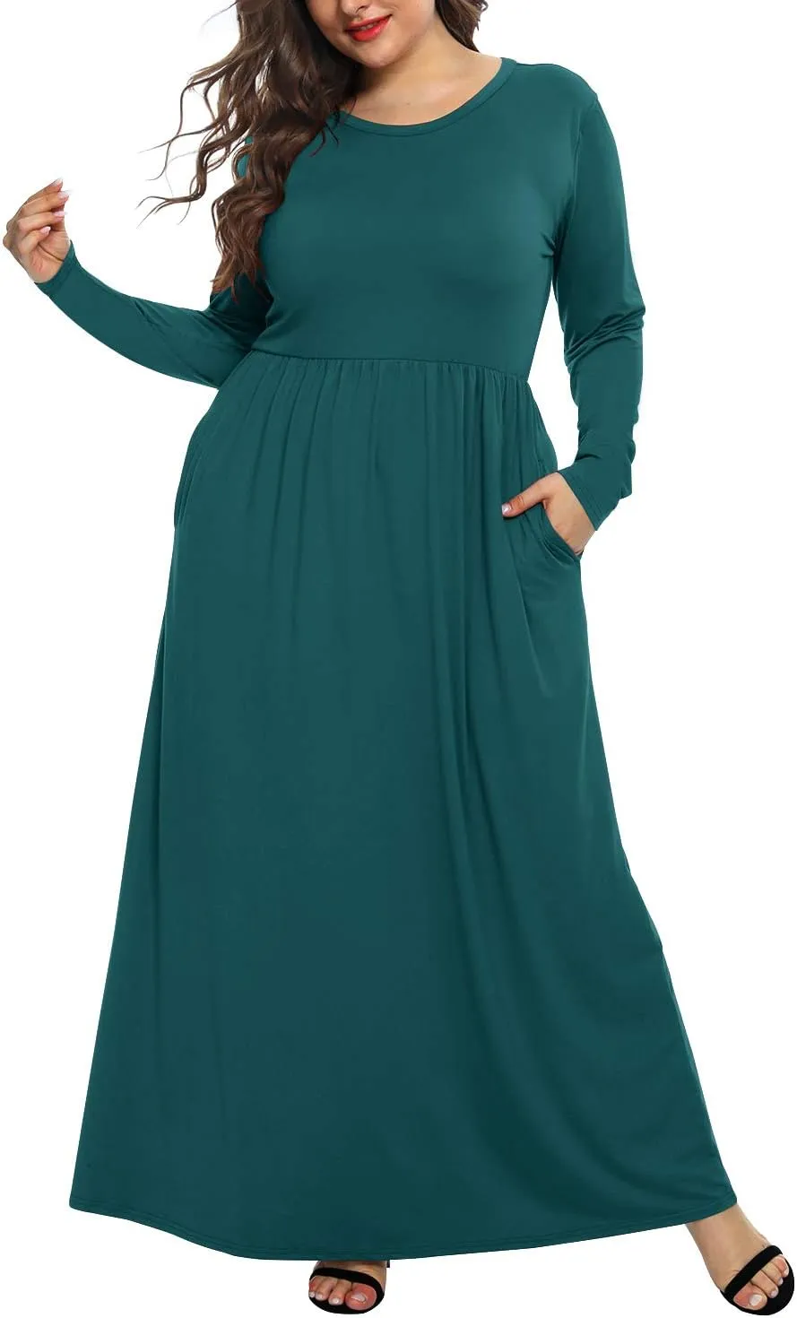 KARALIN Women's Plus Size Maxi Dresses for Curvy Women Long Sleeve Casual Dress