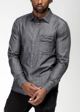Konus Men's Essential Chambray Button Down Shirt in Charcoal