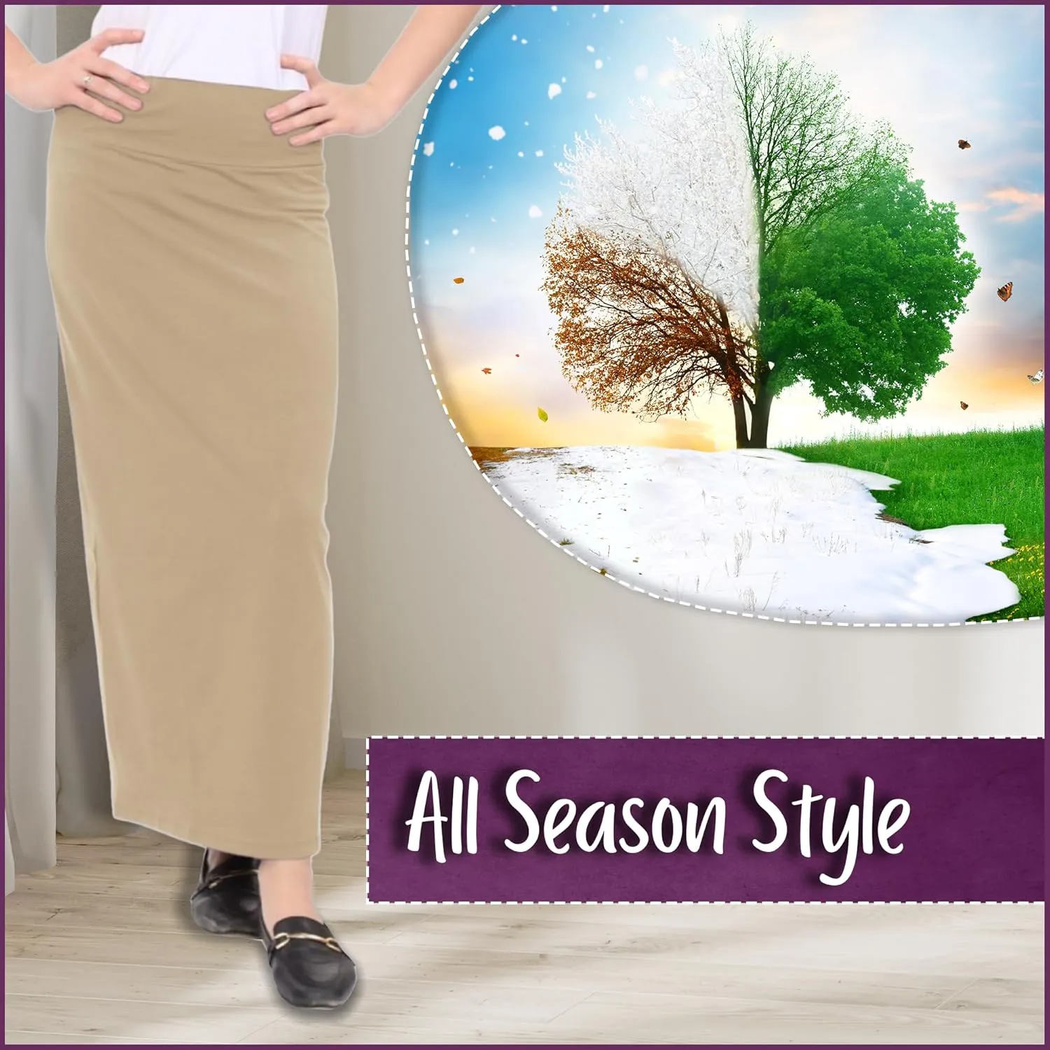 Kosher Casual Women's Modest Cotton Stretch Long Maxi Pencil Skirt