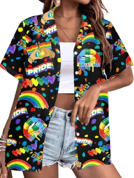 LAZYCHILD Pride Outfits for Women: Rainbow Heart Shirt LGBTQ Equality T-Shirt Pride Ally Button Up Tops