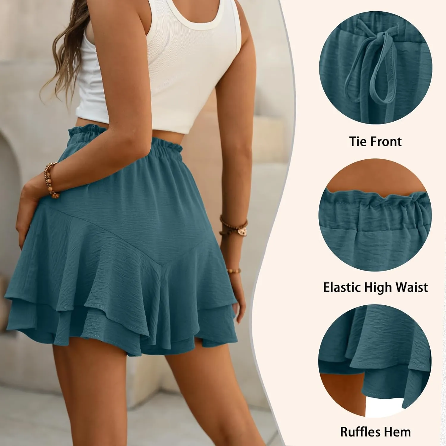 Lepunuo Flowy Shorts for Women Boho Ruffle Tiered Butterfly Skorts High Waist Mini Skirts Casual Shorts