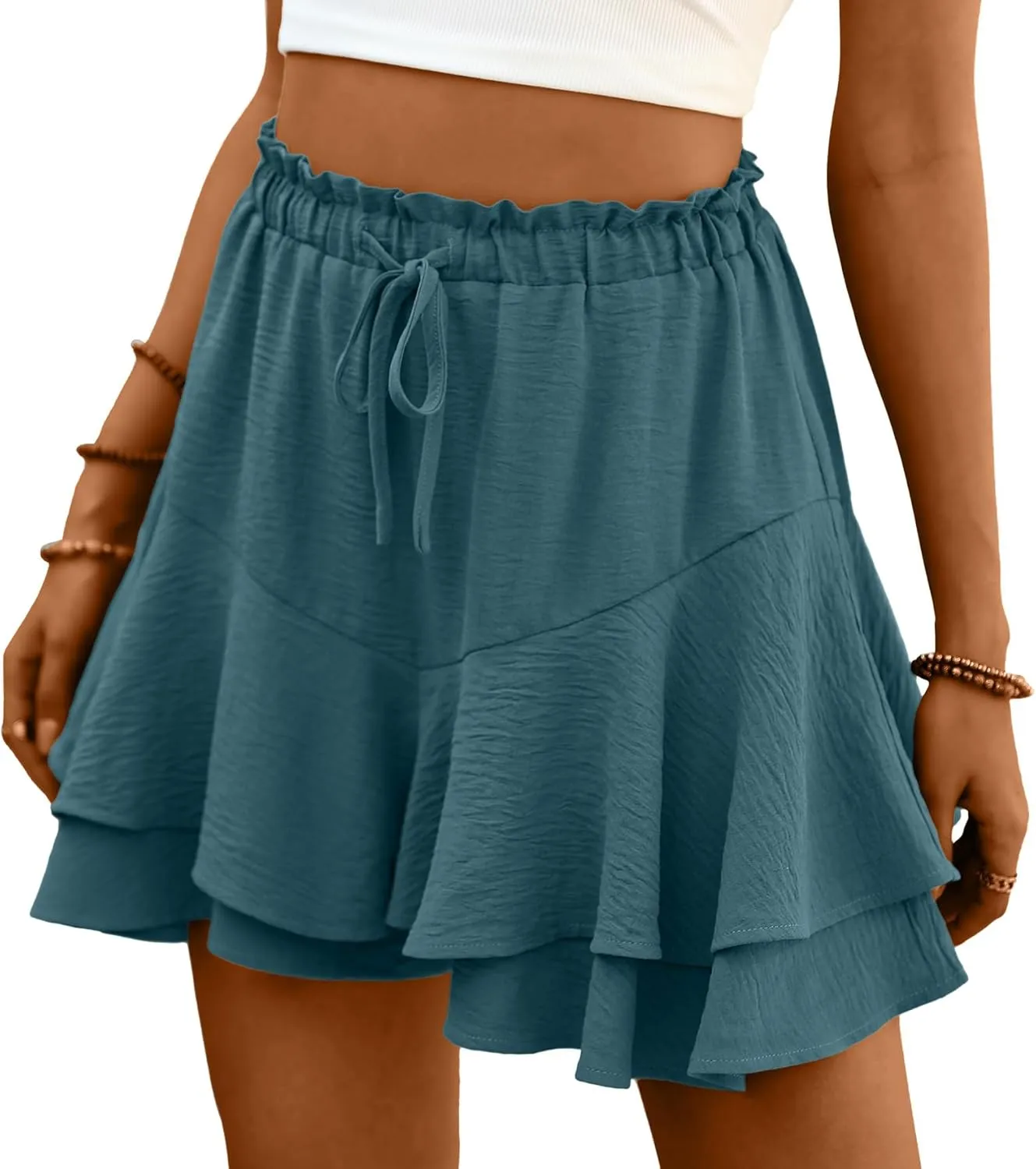 Lepunuo Flowy Shorts for Women Boho Ruffle Tiered Butterfly Skorts High Waist Mini Skirts Casual Shorts
