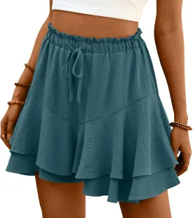 Lepunuo Flowy Shorts for Women Boho Ruffle Tiered Butterfly Skorts High Waist Mini Skirts Casual Shorts