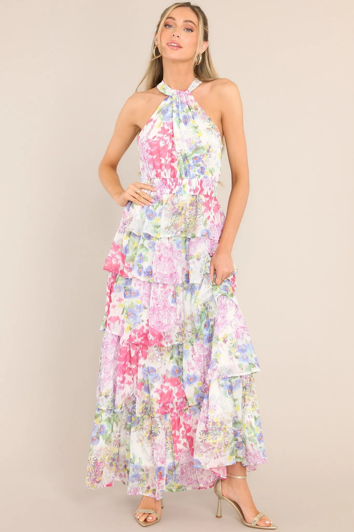 Let Love Blossom Floral Print Halter Maxi Dress