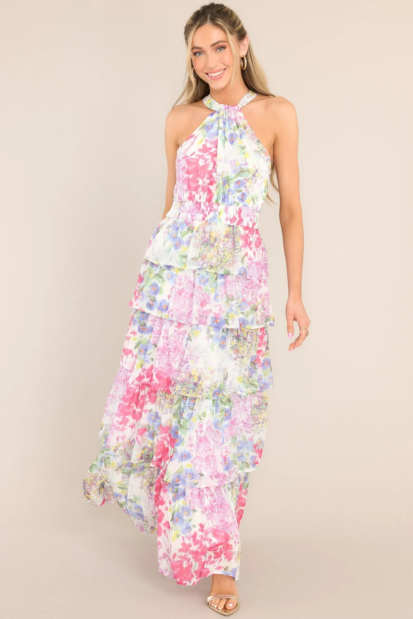 Let Love Blossom Floral Print Halter Maxi Dress