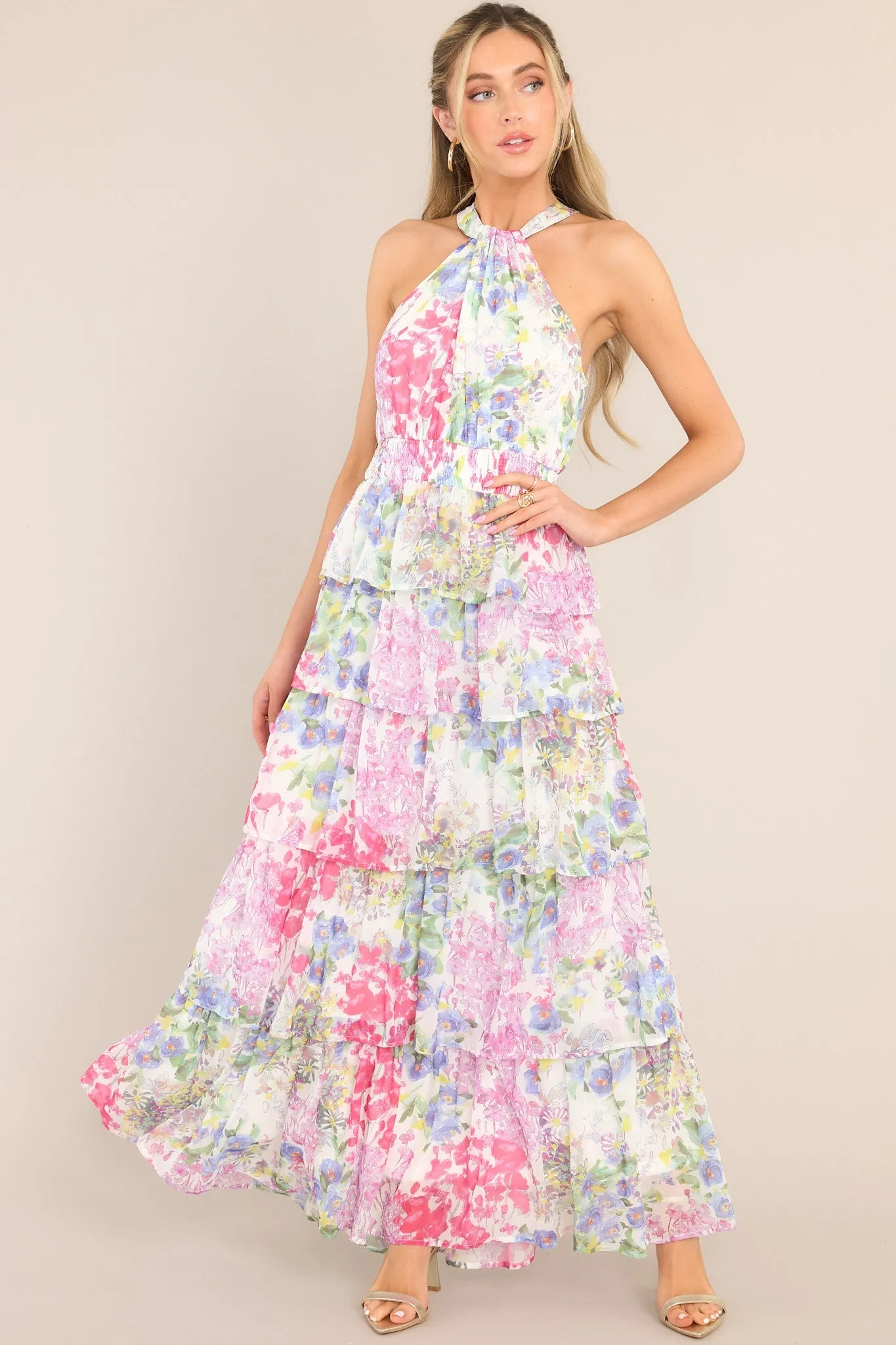 Let Love Blossom Floral Print Halter Maxi Dress