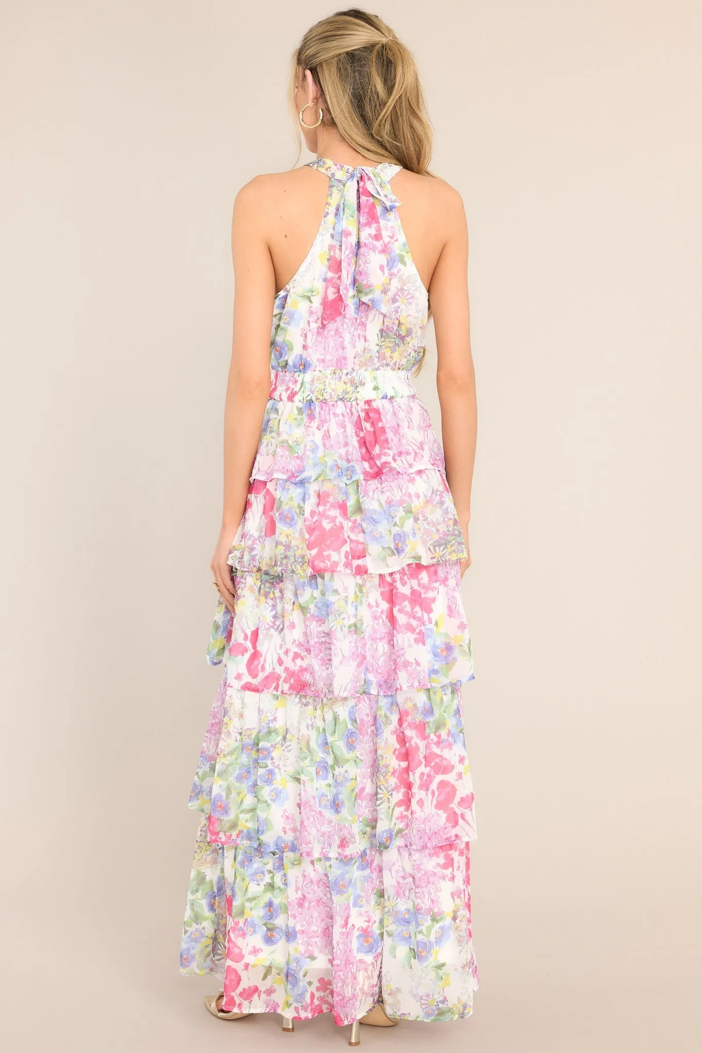 Let Love Blossom Floral Print Halter Maxi Dress