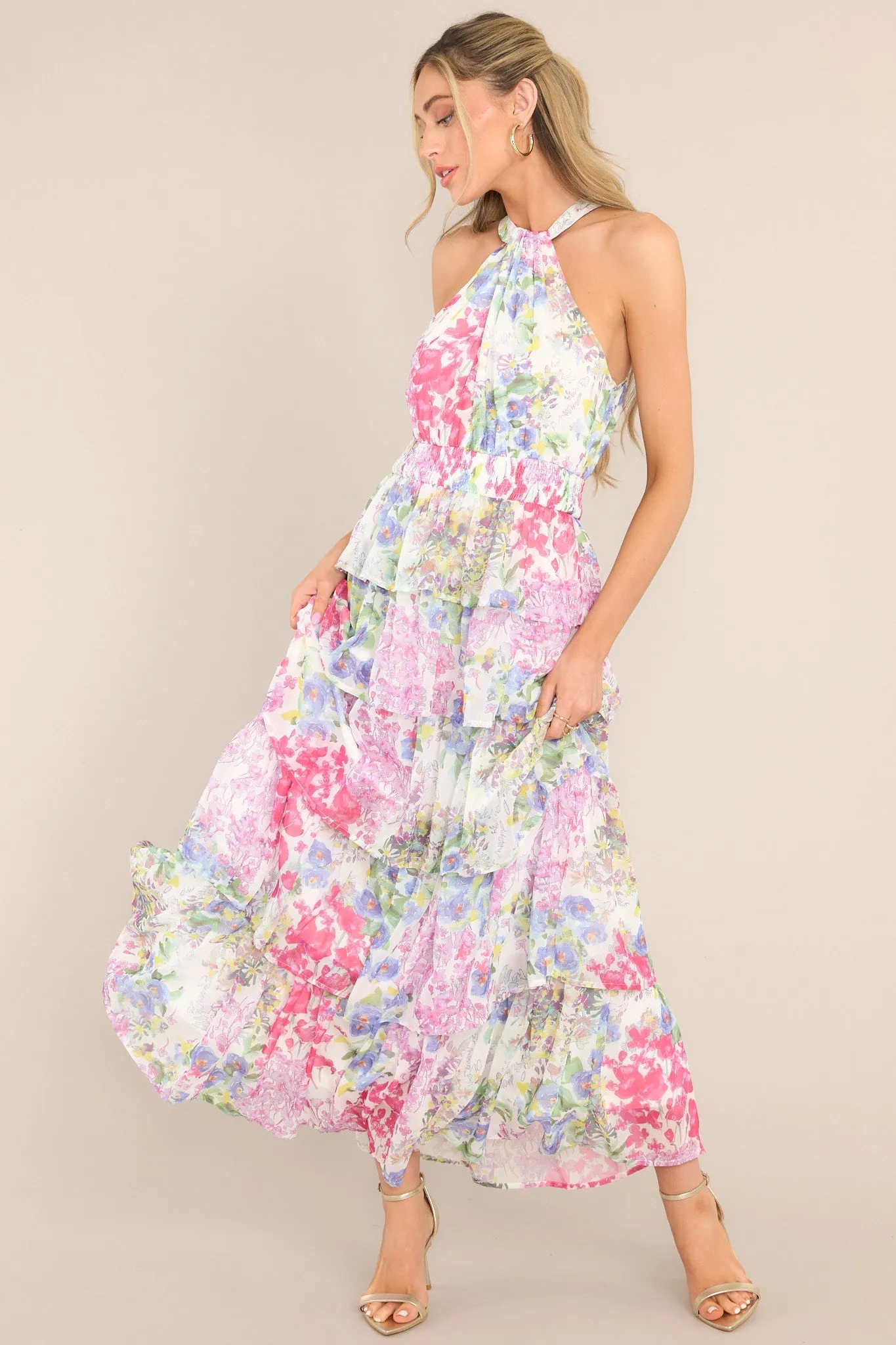 Let Love Blossom Floral Print Halter Maxi Dress