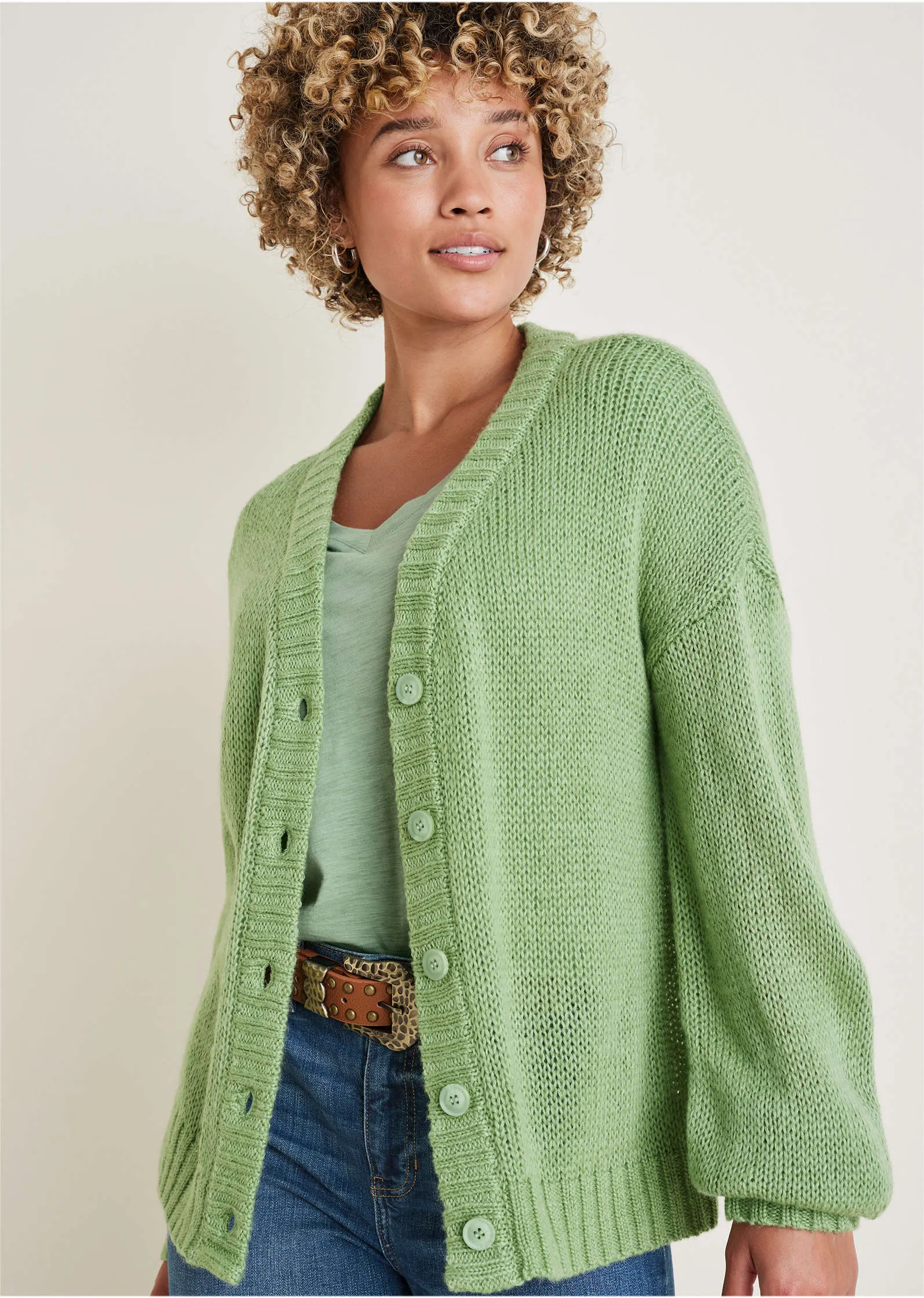 Light Weight Cardigan - Basil