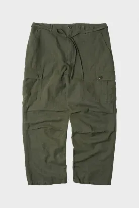 Linen Parachute Cargo Pants - Olive