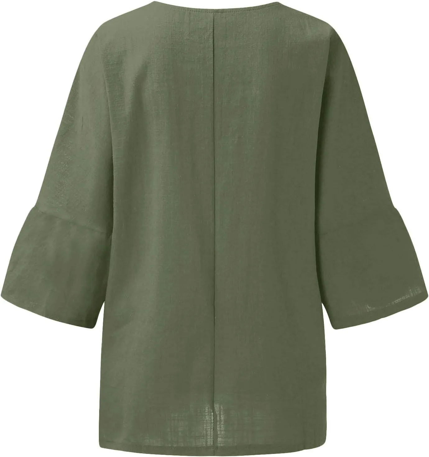 Linen Shirts for Women Solid Color Basic 3/4 Sleeve Tops Summer Casual Round Neck Pullover Blouse Ladies Tunic Tshirt