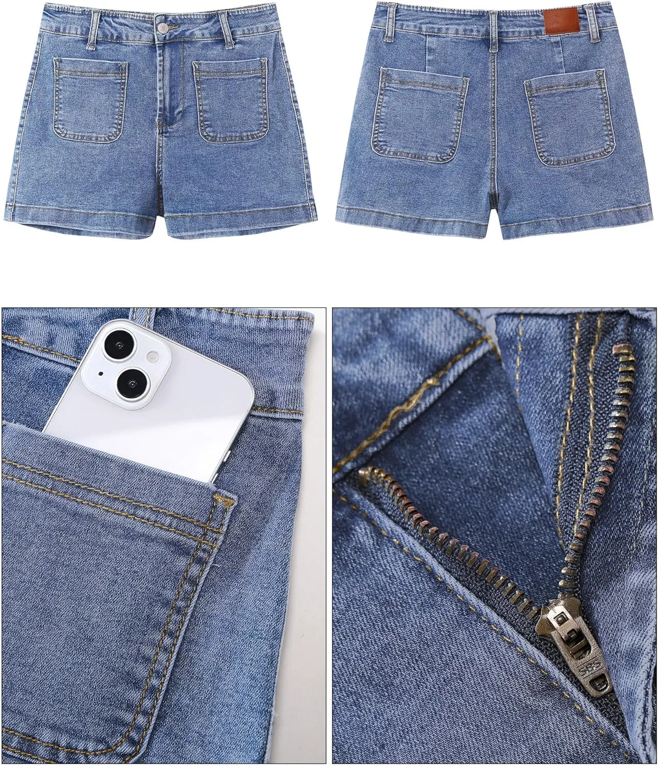 luvamia Jean Shorts for Women High Waisted Trendy Flat Pockets Cutoff Stretchy Denim Shorts Casual Summer
