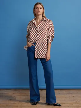 Mariana Brown Wavy Checker Boyfriend Shirt