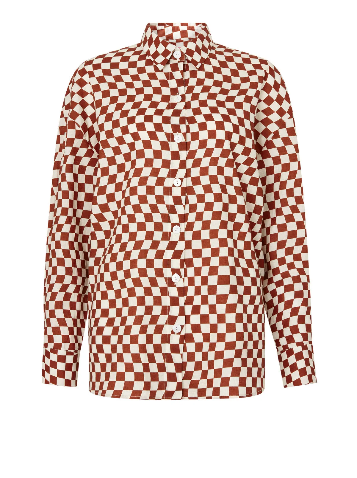 Mariana Brown Wavy Checker Boyfriend Shirt