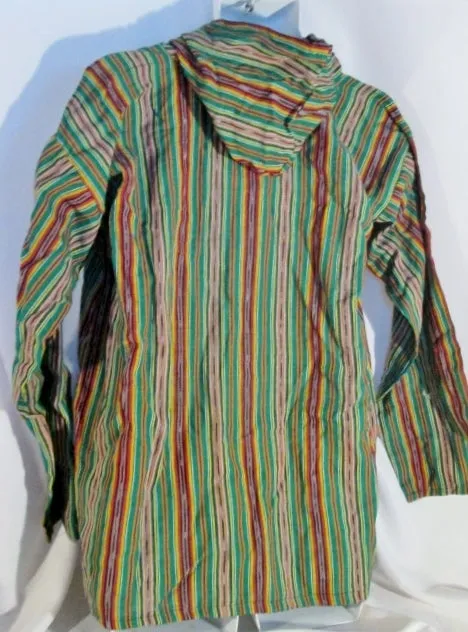 Mens Womens Stripe Mexican Hoodie Sweatshirt Beach Coverup Hippie L GREEN  Top MULTI