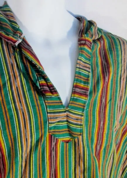 Mens Womens Stripe Mexican Hoodie Sweatshirt Beach Coverup Hippie L GREEN  Top MULTI